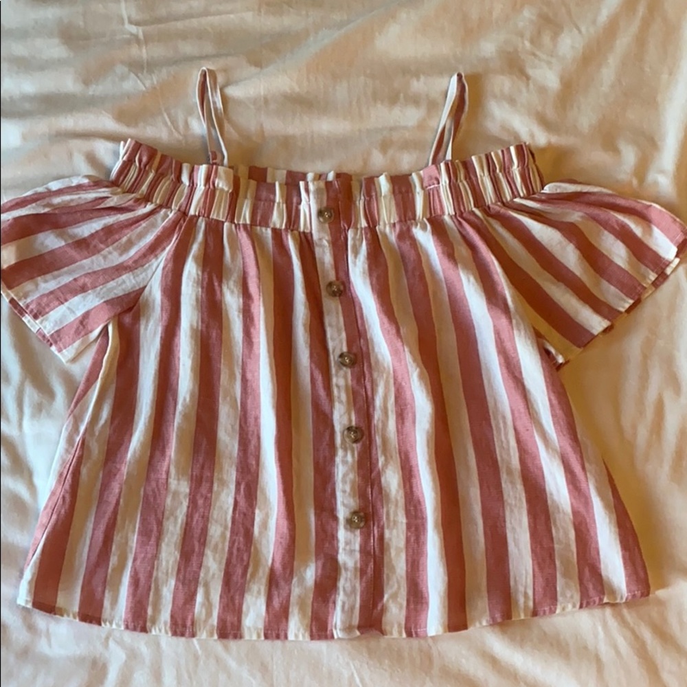 Red and white striped off the shoulder blouse L